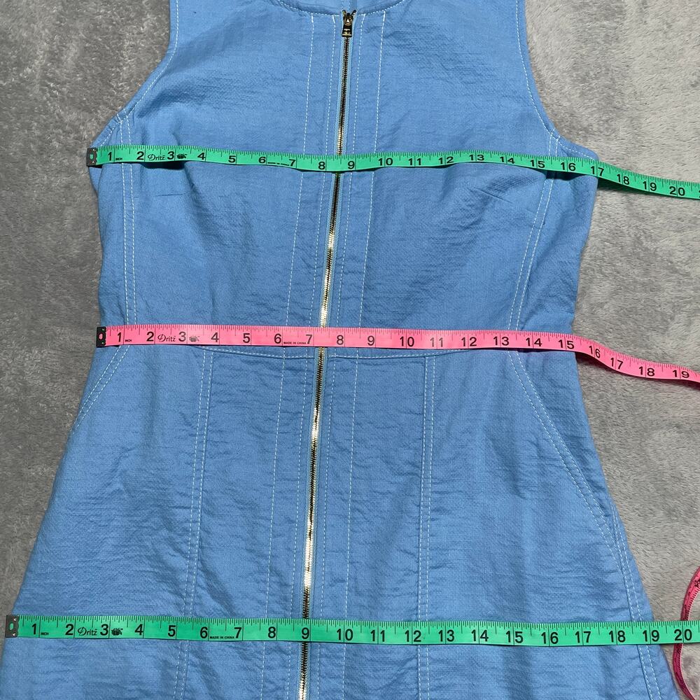 Diane Von Furstenberg Dress Womens 10 Blue Linen Blend Classic Coastal Preppy - Picture 5 of 7
